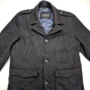 GUESS Wool Mens Peacoat Large Black Business Winter Coat
